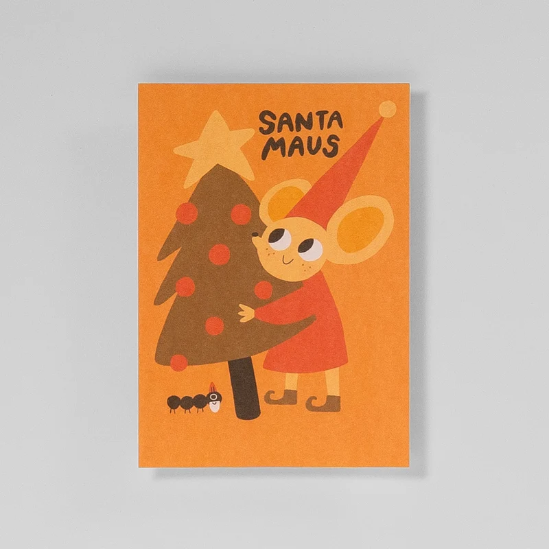 Weihnachtspostkarte Santa Maus
